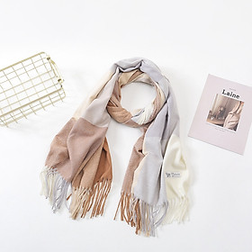 Khăn quàng cổ len dệt kim, tua rua phối màu phong cách Hàn Quốc cho nữ mềm mịn và ấm áp