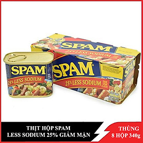 Thịt hộp Spam Less Sodium 25% 340g giảm mặn - Lốc 8 hộp nhập Mỹ