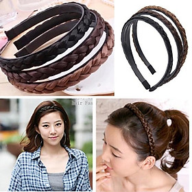Băng đô tóc giả thắt bím màu đen