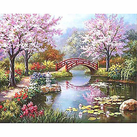 Mua Tranh sơn dầu số hoá tự vẽ - Cầu hoa - có khung 40x50 cm