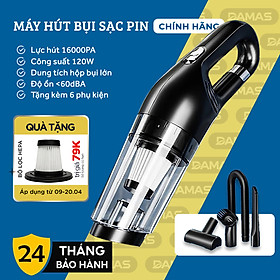 Máy Hút Bụi Cầm Tay Không Dây Sử Dụng Pin Sạc DAMAS DA113C - Hút bụi khô và nước tiện dụng - Sử dụng cho gia đình và xe hơi - Công suất mạnh mẽ lên tới 120W - Hàng Chính Hãng