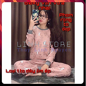 Bộ đồ ngủ nỉ bông nhập khẩu cao cấp Pijama mặc nhà nữ thu đông họa tiết dễ thương cute bigsize dáng rộng >60kg