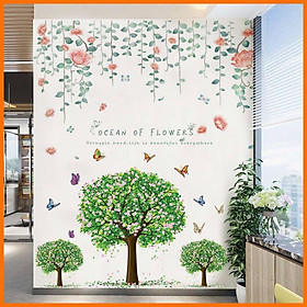 DECAL DÁN TƯỜNG DÂY LEO HOA HỒNG VÀ BA CÂY XANH
