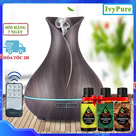 Máy Xông Tinh Dầu Tặng 3 Tinh Dầu Sả Chanh  Bạc Hà  Quế. Máy Khuếch Tán Tinh Dầu Có Remote Điều Khiển Từ Xa Chuyên Dụng Xông Tinh Dầu Cho Phòng Lớn - Má