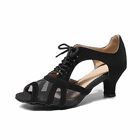 Giày khiêu vũ Latin Phụ nữ khiêu vũ nhảy da lộn gạc xã hội 5,5cm giày nhảy gót chân Color: 1 Shoe Size: 41