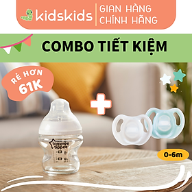 COMBO Bình Sữa Thủy Tinh Ty Siêu Mềm Tự Nhiên & Ty Ngậm Silicon Siêu Nhẹ Cho Bé Tommee Tippee Ultra Light 0-6 Tháng