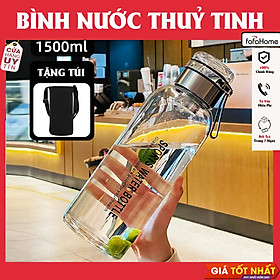 Bình Nước Thủy Tinh Dung Tích 750,1000,1200,1500ml Tiện Lợi, Có Lọc Bã Trà, Tặng Kèm Túi Vải Cách Nhiệt