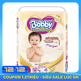 Tã Dán Siêu Mềm Bobby Extra Soft Dry Gói Lớn L30 (30 Miếng)