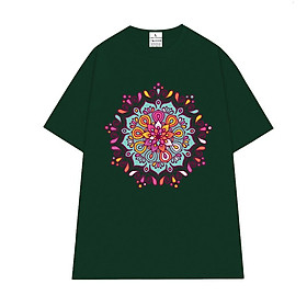 Cao cấp - Áo thun oversize họa tiết hoa Mandala vòng tròn nhiều