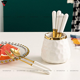 Mua Lọ Sứ Đựng Nĩa Trái Cây  Muỗng Cafe ( Muỗng Nĩa Kèm Theo) Cao Cấp | Gia Dụng Plus