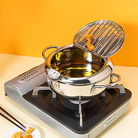 Stainless Steel Deep Fryer Pot Soup Pot Multi Purpose with Oil Draining Rack Tempura Frying Pot with Lid for Onion Rings Fish