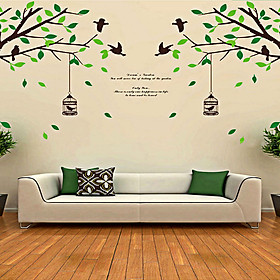 Decal dán tường tán cây và lồng chim 2 mảnh ay205