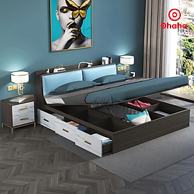 [Miễn phí vận chuyển & lắp đặt] Giường ngủ thông minh cao cấp bọc nệm đầu giường gỗ công nghiệp Ohaha - GN012