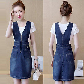 Đầm Jean Yếm Cổ V Nẹp Viên Phối Nón Ko Kèm Áo Thun BY1161
