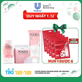 Combo Kem Sữa Rửa Mặt Dưỡng Trắng Nâng Tông Pond'S White Beauty 100G, Phấn Phủ Nâng Tông Pond'S 40G Và Kem Sữa Dưỡng Trắng Nâng Tông Pond'S 50G