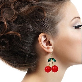 Women's Fashion Cherry Rhinestone Drop Dangles Ear Studs Earrings Gift
