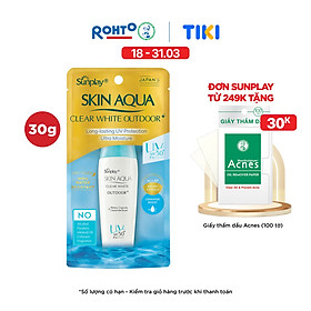 Kem chống nắng Skin Aqua dưỡng da cho mặt khi hoạt động ngoài trời dạng gel Sunplay Skin Aqua Clear White Outdoor+ SPF50+ PA++++ 30g