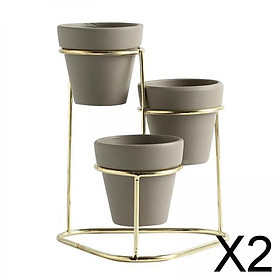 2X 3 In1 Succulent Pots with Metal Holder Garden Balcony Collection Gold B