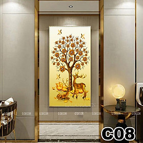 Tranh treo tường canvas 1 bức phong cách hiện đại Bắc Âu 03, tranh hươu tài lộc trang trí phòng khách, phòng ngủ, spa