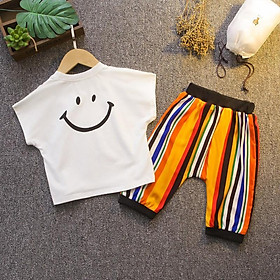 SET ÁO THUN BÉ TRAI, ÁO PHÔNG BÉ TRAI, ÁO THUN COTTON TRẺ EM MẶT CƯỜI QUẦN THỤNG SỌC CHO SIZE TỪ 1 - 4 TUỔI 2021 S1180