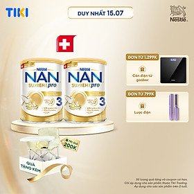 Bộ 2 Lon Sữa Bột Nestlé NAN SupremePro 3 với 5HMO giúp tăng đề kháng, đạm gentle Optipro giúp dễ hấp thu & ngừa nguy cơ dị ứng (chàm sữa) cho bé 2-6 tuổi - Tặng Ghế gấp gọn
