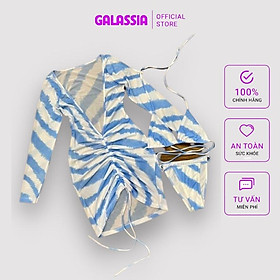 Set bikini 3 mảnh đồ bơi nữ kín đáo sóng loang dài tay liền váy rút dây sexy Galassia