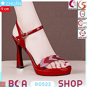 Giày cao gót nữ 9p RO522 ROSATA tại BCASHOP hở mũi, quai ngang nổi bậc với những trái tim đính nhiều hạt lấp lánh màu đỏ