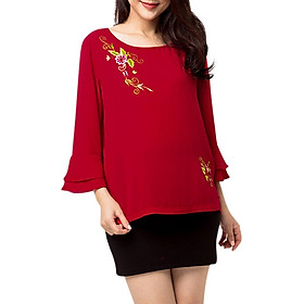 Áo Kiểu Nữ Tay Loe Thêu Hoa Màu Đỏ 743 An Thủy - Đỏ