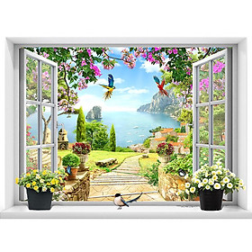 Tranh dán tường cửa sổ cảnh biển đẹp trang trí phòng khách và phòng ngủ - VT0436