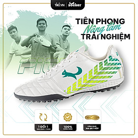 Giày Đá Bóng Da Thật Zocker #PIONEER White Êm Ái, Mềm Mại, Bền Bỉ - Tặng Kèm Tất - size 38