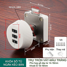 Khóa số ngăn kéo bàn, tủ, loại mặt tròn vát ABS20V dài 20mm với 3 mã số có thể thay đổi được