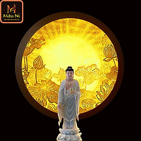 Mua Tranh trúc chỉ in MÂU NI  Sen tỏa  đk 40cm làm hào quang sau tượng thờ cao 25cm đến 45cm