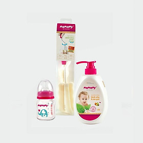 Set Bảo Vệ Hệ Tiêu Hóa Mamamy 01 - 1 Bình sữa Chống Sặc 120ml size M (Xanh), 1 Nước Rửa Bình Sữa 600ml, 1 Bộ cọ rửa bình