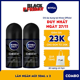 Combo 2 Lăn Ngăn Mùi NIVEA MEN DEEP Than Đen Hoạt Tính 50ml - 80031