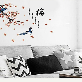 Decal dán tường hoa đào chim yến mùa xuân
