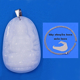 Hình ảnh Mặt Phật Thiên thủ thiên nhãn đá thạch anh trắng 3.6 cm kèm móc và dây chuyền inox, Mặt Phật bản mệnh, Quan âm nghìn tay nghìn mắt