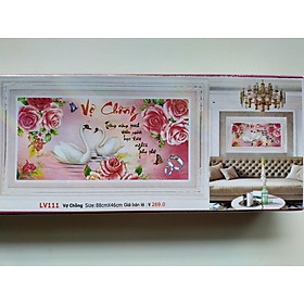 Mua Tranh đính đá vợ chồng uyên ương hoa hồng LV111 - 88 x 46 cm - chưa đính