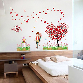 Decal dán tường Trái tim tình nhân 2 AmyShop lãng mạn DKN046 (78 x 105 cm)