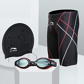 Li Ning LI-NING swimming trunks goggles swimming cap five points suit men's swimming trunks swimming goggles fashion swimming equipment LN55-169 black XL myopia 600 degrees