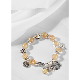 Vòng thạch anh tóc vàng phối charm túi như ý bạc Ngọc Quý Gemstones