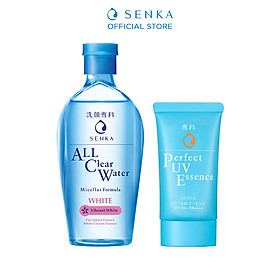 Bộ sản phẩm Kem chống nắng dạng tinh chất Senka Perfect UV Essence 50g và Nước tẩy trang sạch thoáng, dưỡng trắng Micellar Formula White 230ml