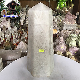 Trụ lục giác đá thạch anh trắng tự nhiên phong thủy giúp nạp khí tụ lộc T501 nặng 7.6kg kích thước 13.5x32.5 (cm)