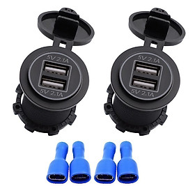 2 Pieces Blue+Red LED Car Motorcycle Dual USB Port Charger Power Outlet