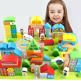 Bộ đồ chơi 100 khối gỗ City Building phát triển tư duy cho bé - hàng nhập khẩu