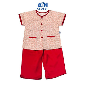 Bộ bà ba dài áo tay ngắn bé gái họa tiết Cúc trắng quần lụa đỏ - AICDBGJOAXLL - AIN Closet