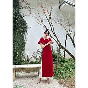 ��Siêu phẩm áo dài nhung nhám 2 màu xanh đỏ sang chảnh cho quý cô