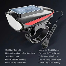 Đèn Xe Đạp Năng Lượng Mặt Trời Có Sạc Pin Siêu Sáng, Còi Báo , Chống Thấm Nước Loại Cao Cấp