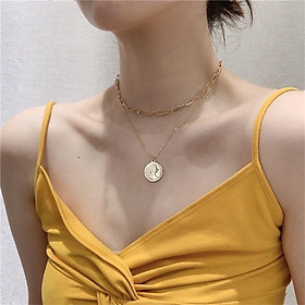 Dây chuyền xích 2 lớp đồng xu phong cách retro Hàn Quốc Tatitava