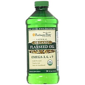 Puritan's Pride Organic Flaxseed Oil, Cold-Pressed, Source of Vegetarian Omega 3-6-9, 16 Fluid Ounce, Pack of 1