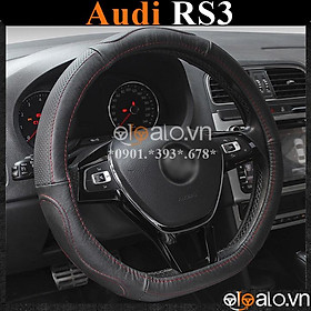 Bọc vô lăng D cut xe ô tô Audi RS3 volang Dcut da cao cấp - OTOALO - Đen chỉ đen